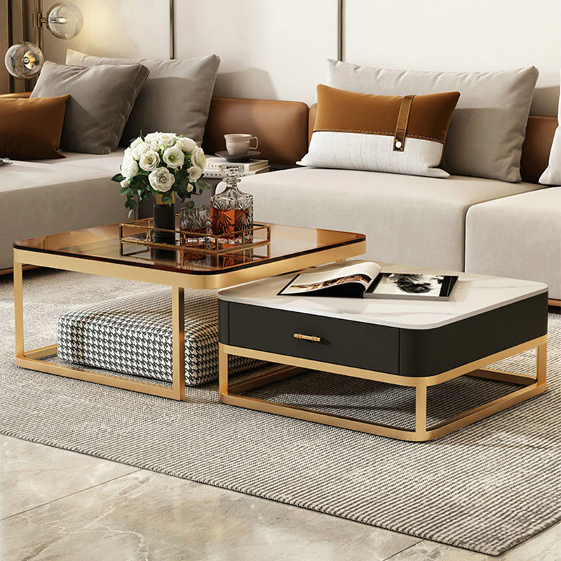 Horace Square Coffee Table, Tan & White - Image 4