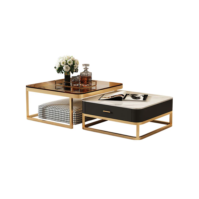 Horace Square Coffee Table, Tan & White - Image 6