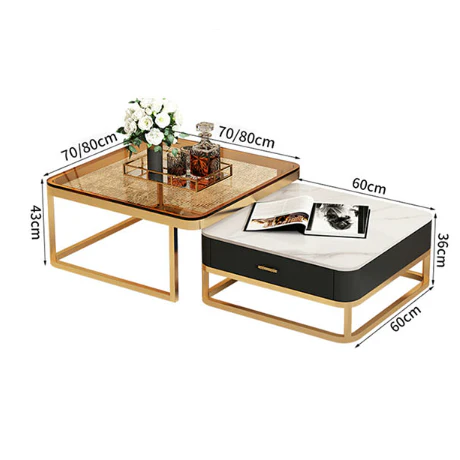 Horace Square Coffee Table, Tan & White - Image 7
