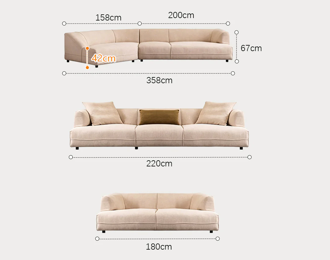 Hoshi Two Seater, Three Seater, Curved Sofa, Linen - Image 7