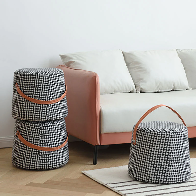 Houndstooth Round Footstool - Image 3