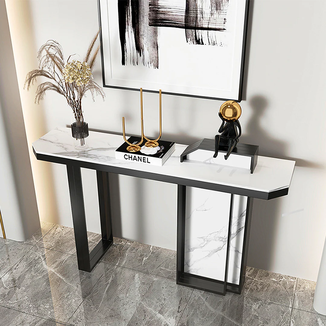 Huli Metal Modern Console Table, Black & White - Image 3