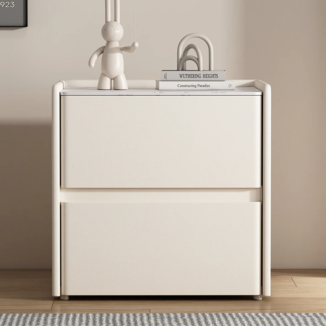 Mursi Bedside Table, Solid Wood, Cream - Image 2