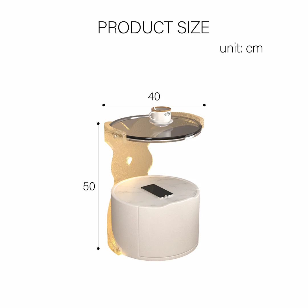 Hutton Round Bedside Table With Storage & Light Strip - Image 11