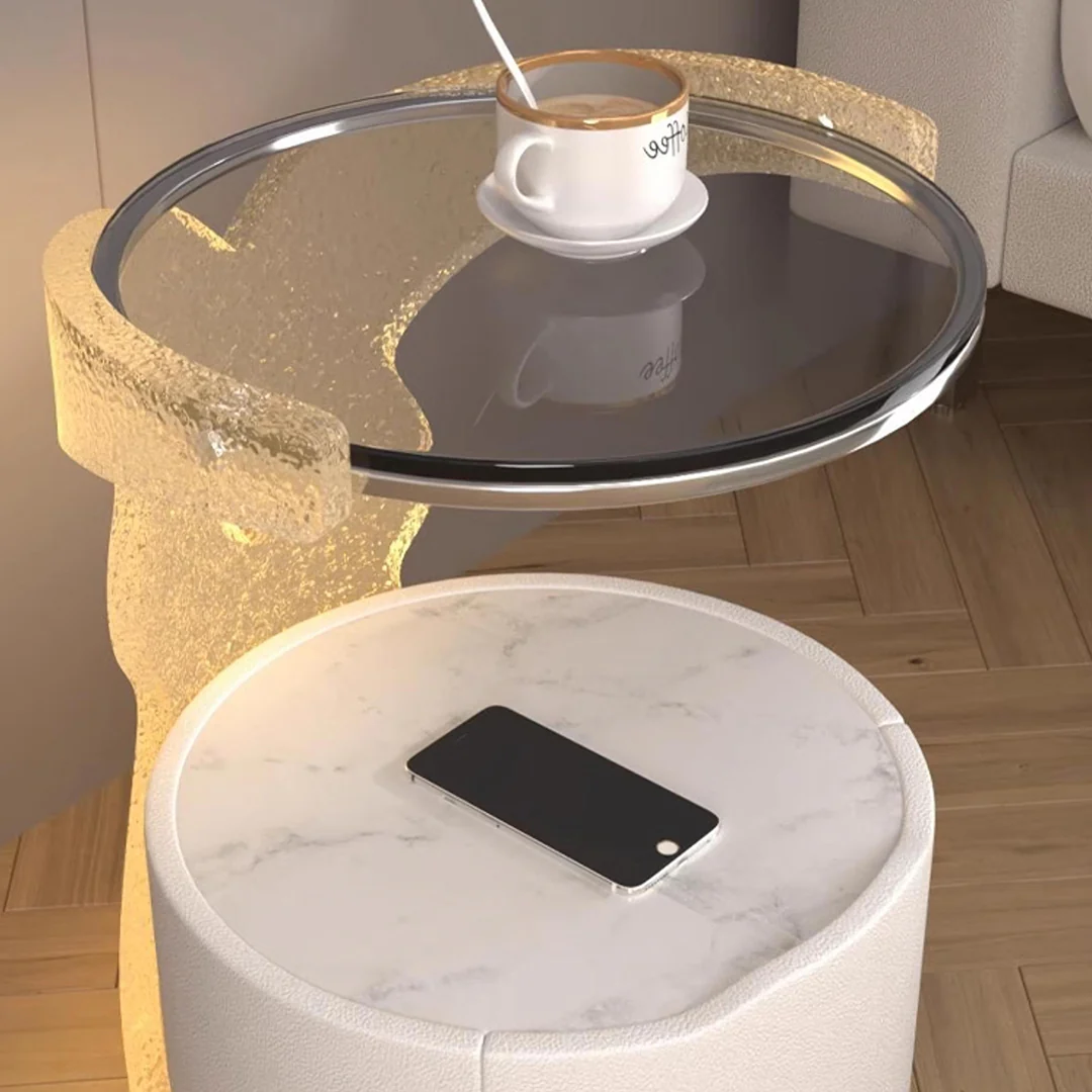 Hutton Round Bedside Table With Storage & Light Strip - Image 6