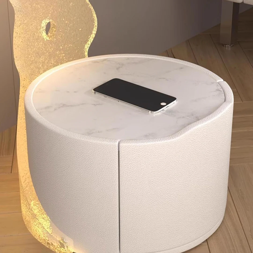 Hutton Round Bedside Table With Storage & Light Strip - Image 7