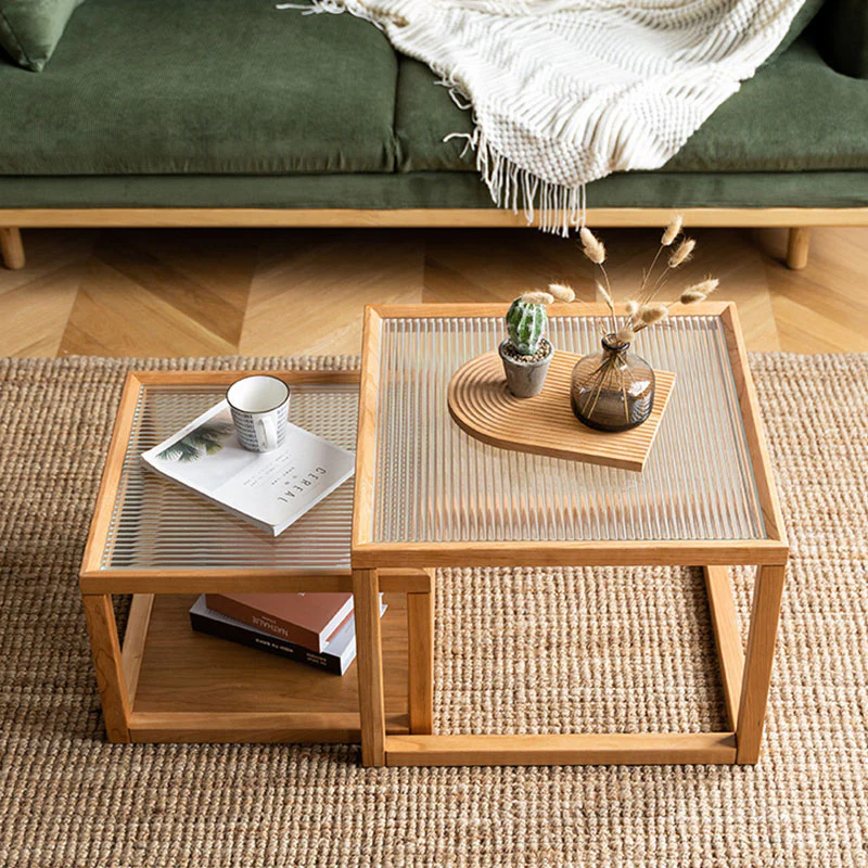 Iggy Nesting Wooden Coffee Table Set, Glass & Solid Wood - Image 2