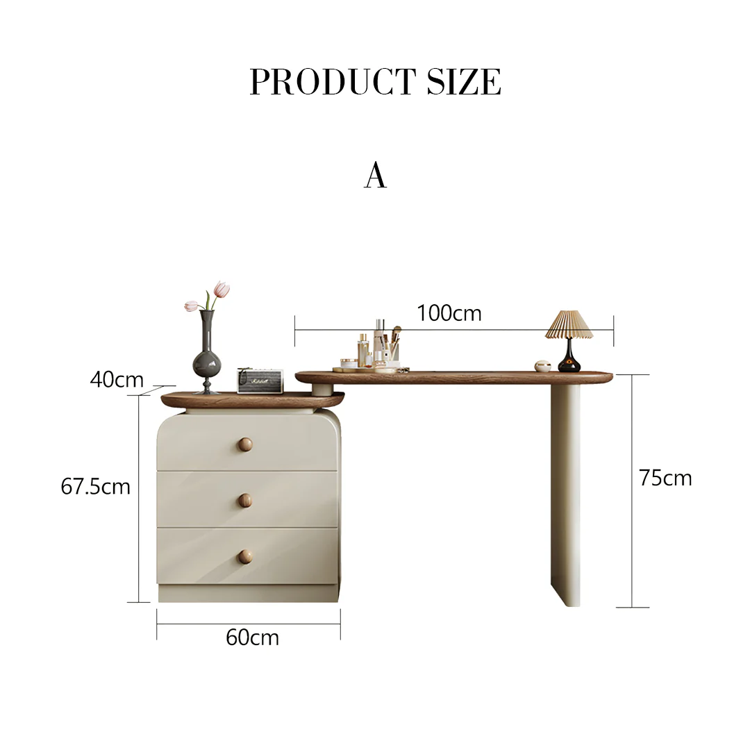 Jackson Dressing Table With Chest Of Drawers & Round Mirror, Solid Wood - Image 13