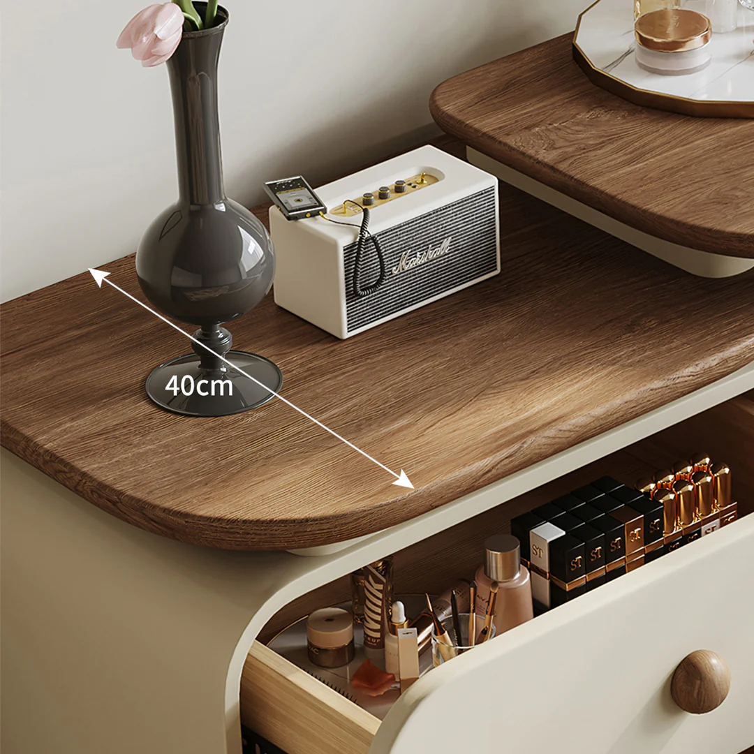 Jackson Dressing Table With Chest Of Drawers & Round Mirror, Solid Wood - Image 3