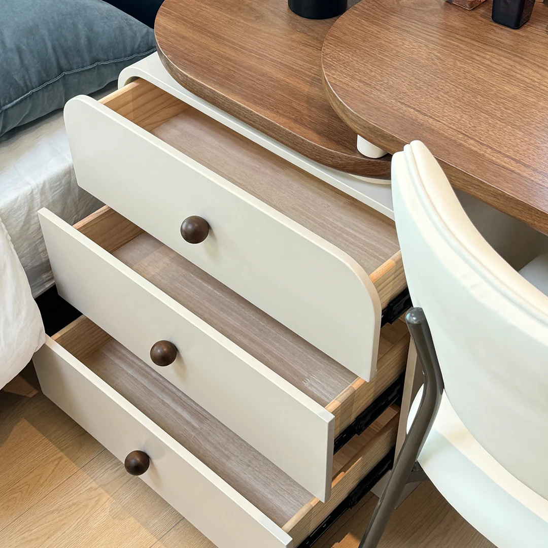 Jackson Dressing Table With Chest Of Drawers & Round Mirror, Solid Wood - Image 4