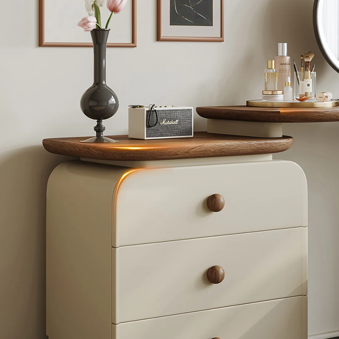 Jackson Dressing Table With Chest Of Drawers & Round Mirror, Solid Wood - Image 5