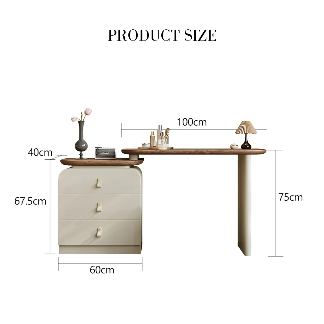 Stewart Dressing Table With Chest Of Drawers & Round Mirror, Solid Wood - Image 10