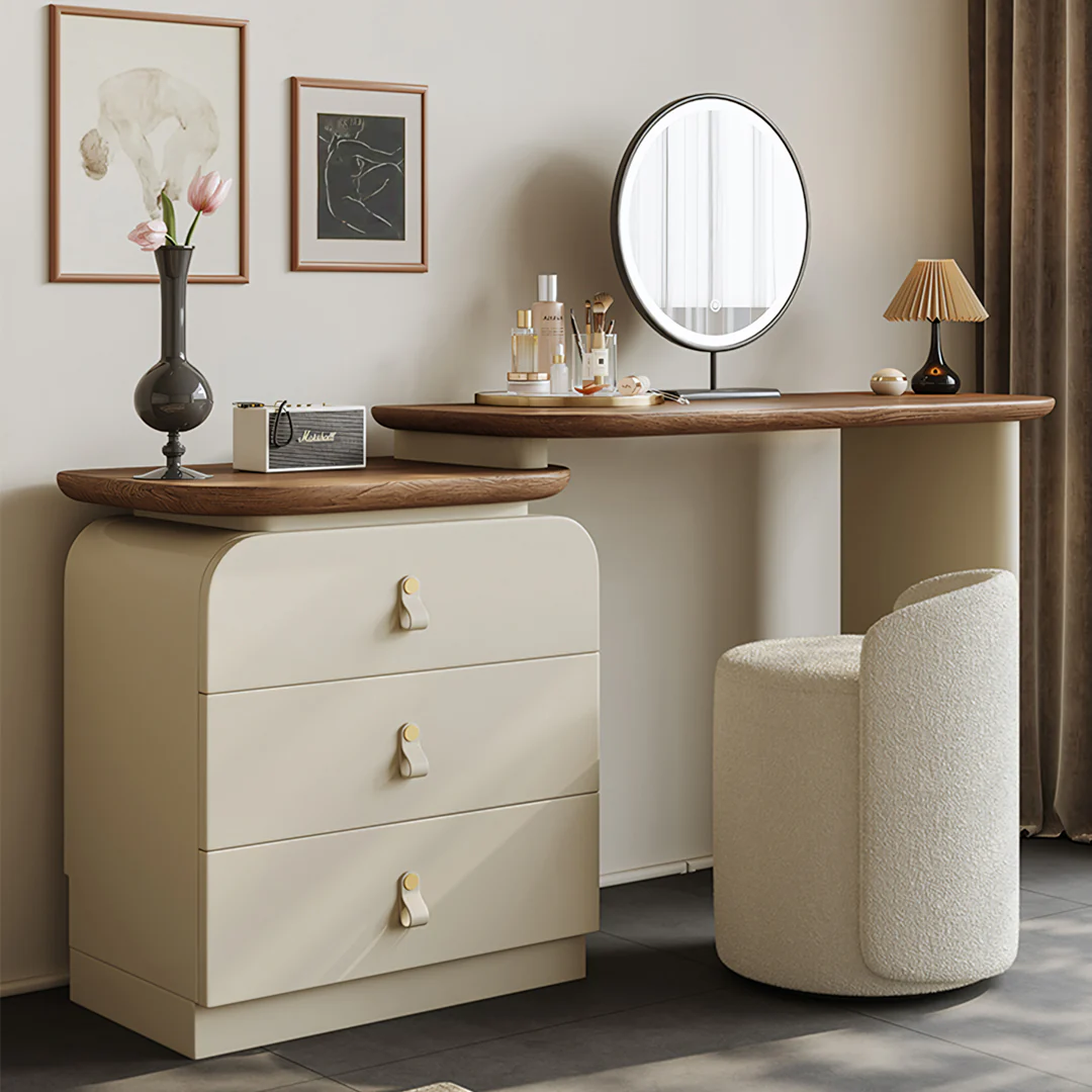 Stewart Dressing Table With Chest Of Drawers & Round Mirror, Solid Wood - Image 2
