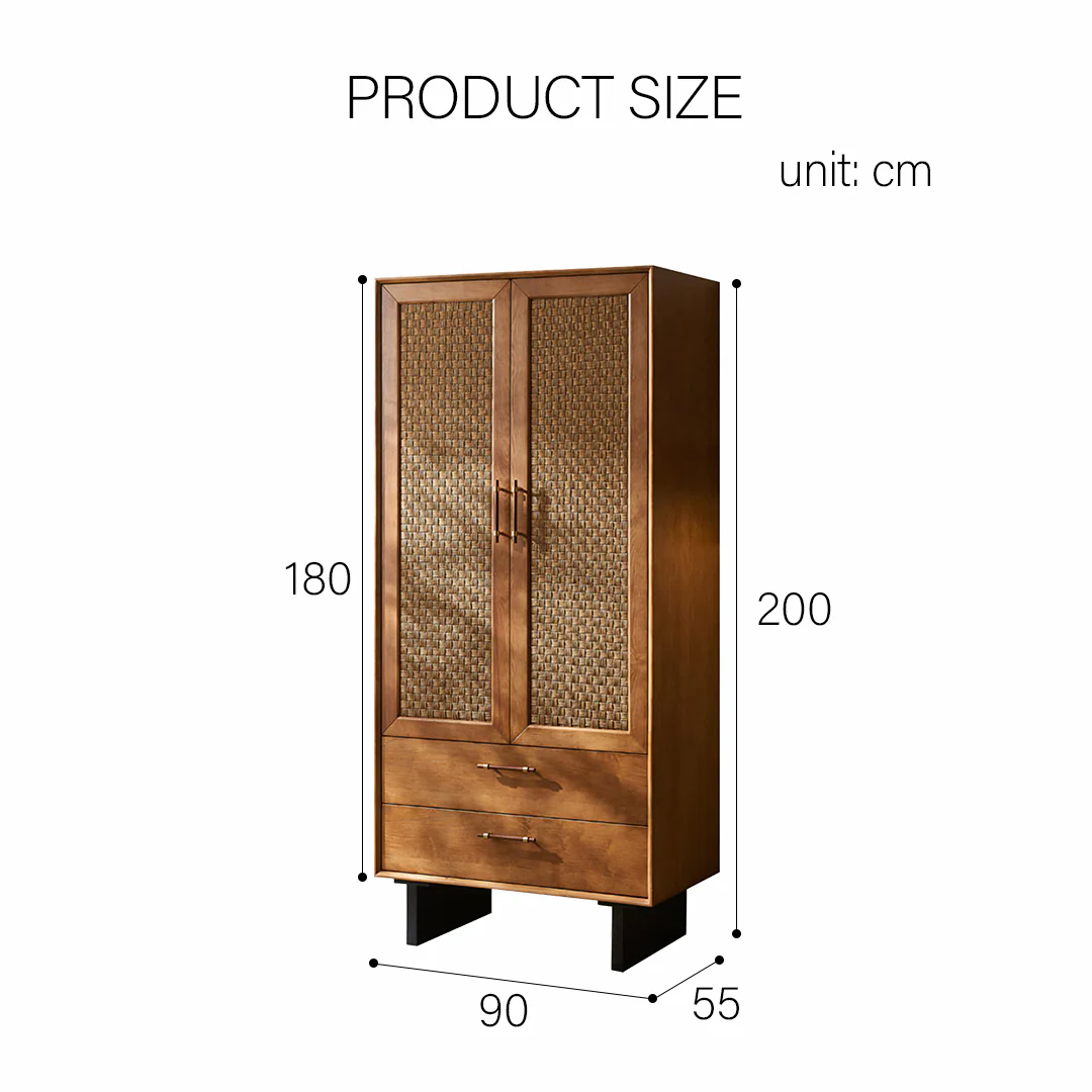 Kaylee Rattan Wardrobe, Solid Wood, Style B, Clearance - Image 7