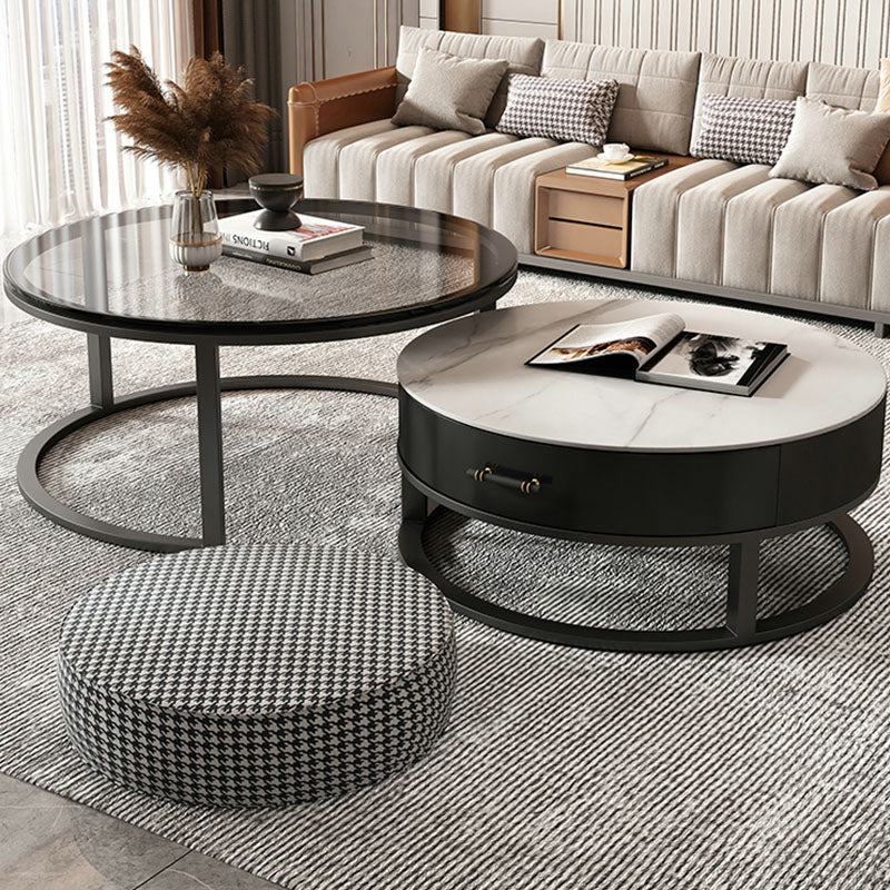 Kev Nesting Coffee Table With Ottoman, Glass - Image 2