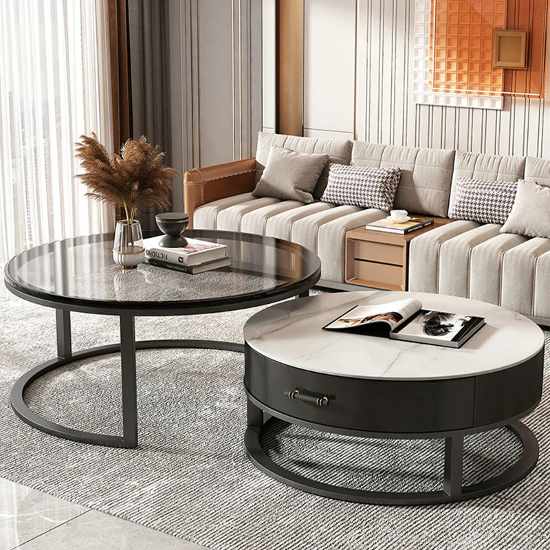 Kev Nesting Coffee Table With Ottoman, Glass - Image 4