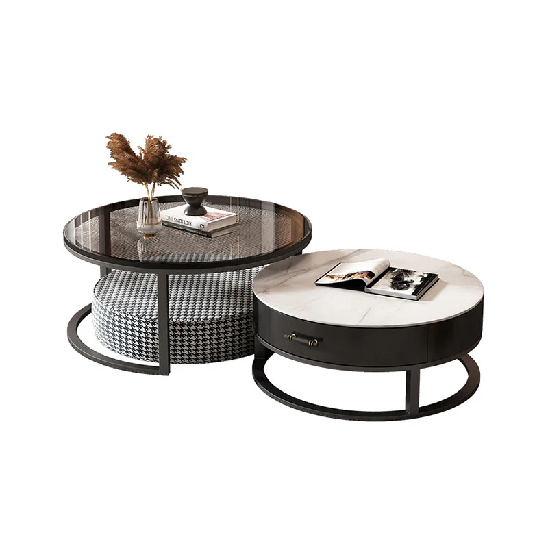 Kev Nesting Coffee Table With Ottoman, Glass - Image 6