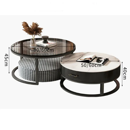 Kev Nesting Coffee Table With Ottoman, Glass - Image 7