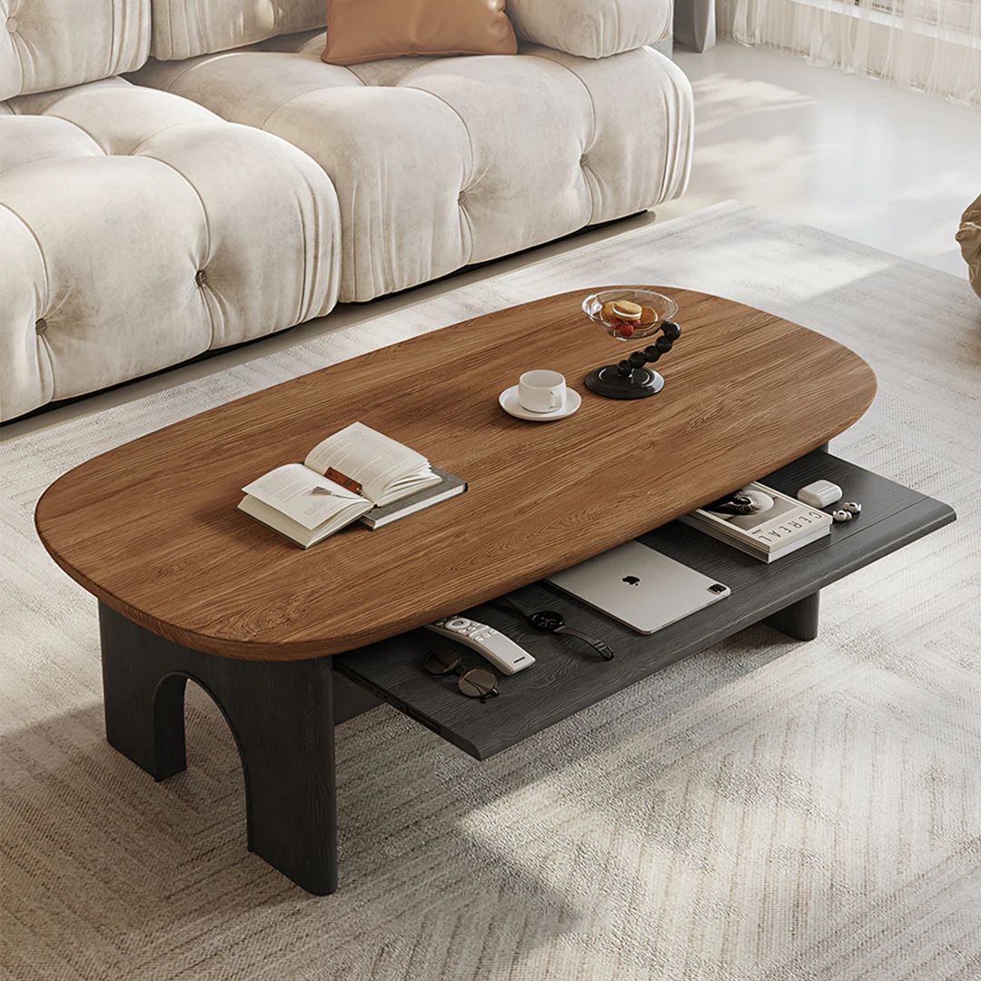 Knight Coffee Table With Storage, Wood, Oval - Image 6