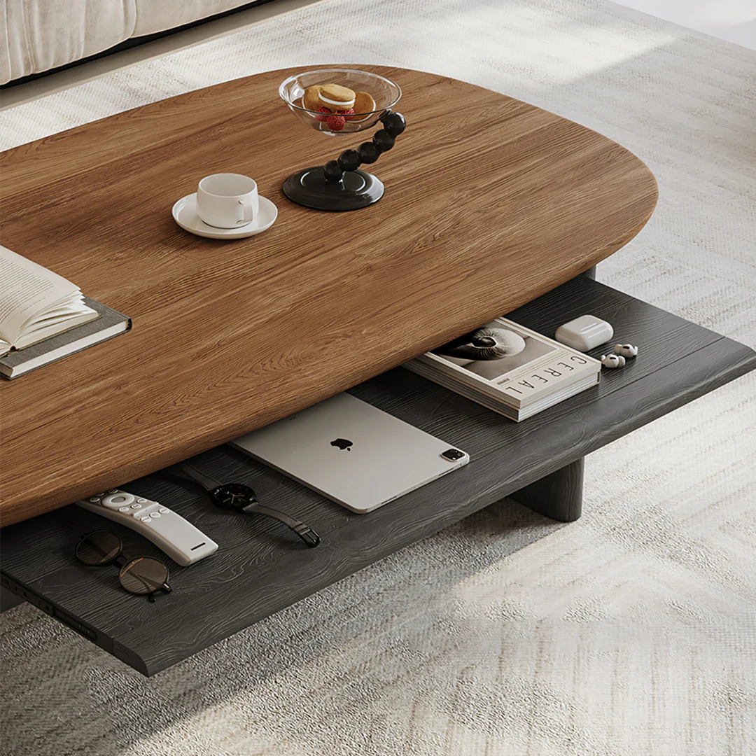 Knight Coffee Table With Storage, Wood, Oval - Image 8