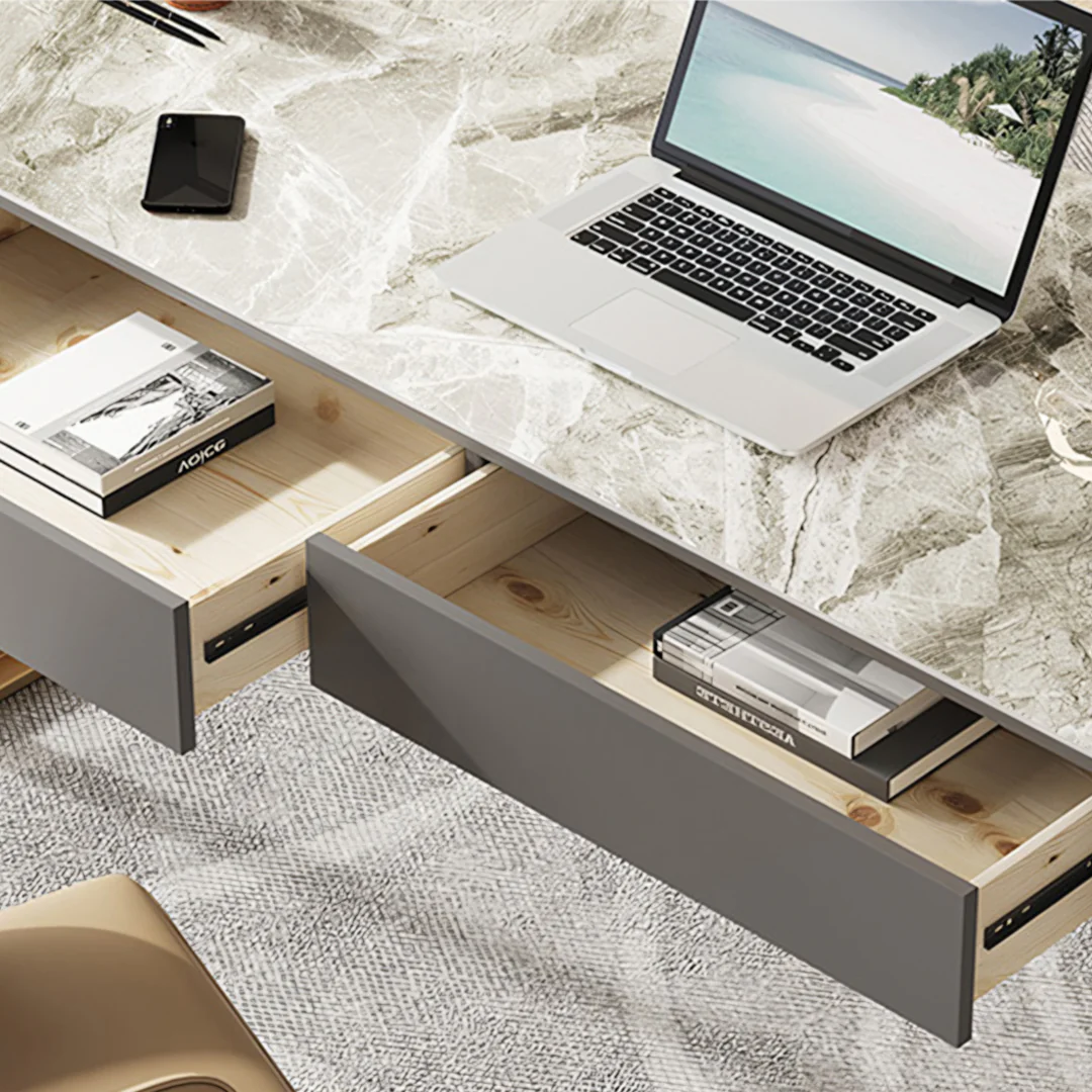Leila Home Office Desk With Drawers, Grey & Gold - Image 5