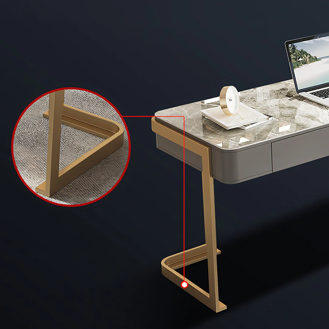 Leila Home Office Desk With Drawers, Grey & Gold - Image 6