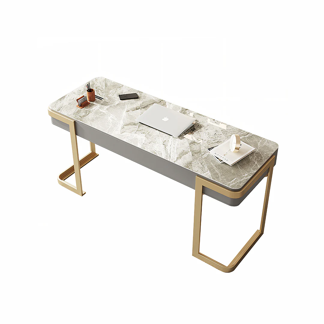 Leila Home Office Desk With Drawers, Grey & Gold - Image 7