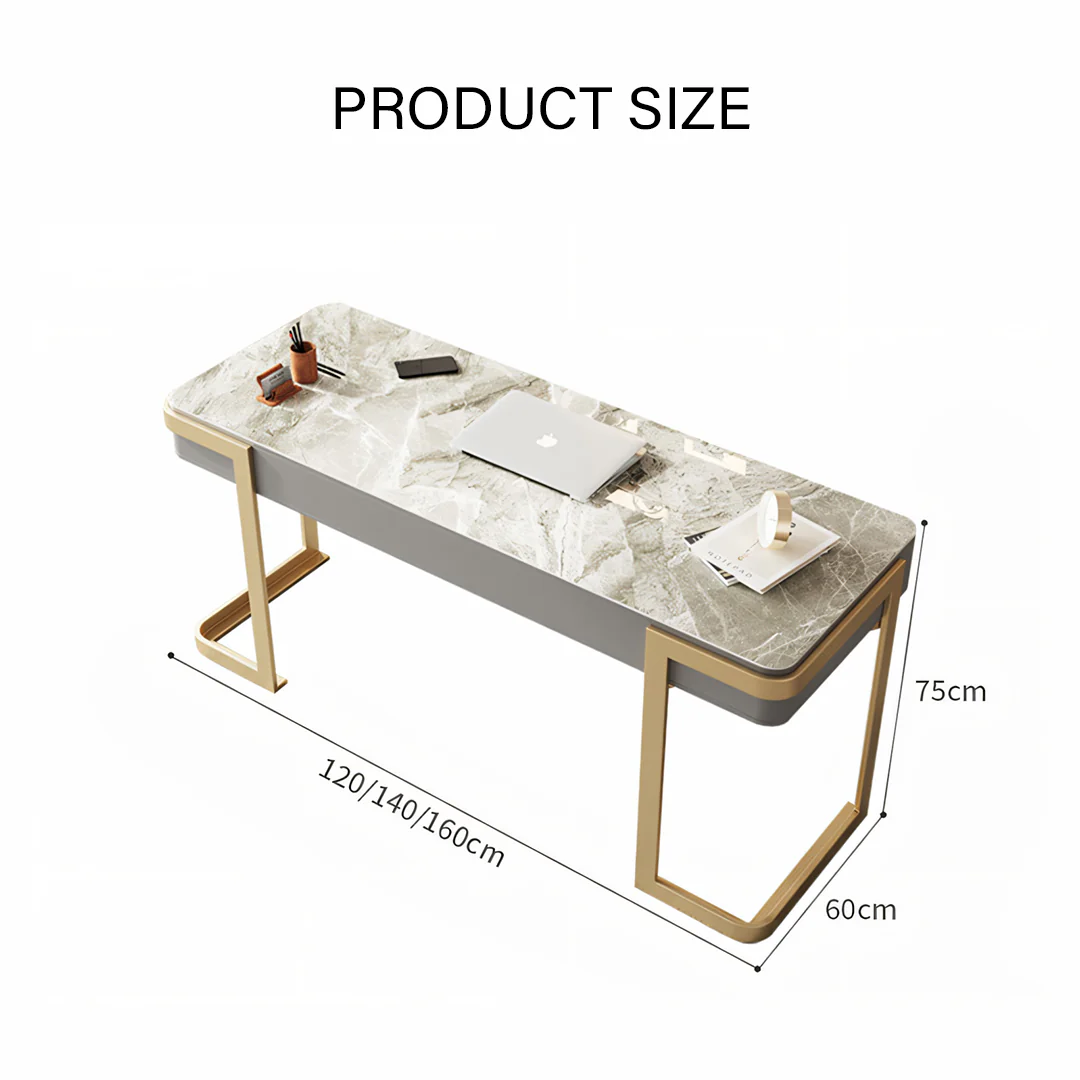 Leila Home Office Desk With Drawers, Grey & Gold - Image 8