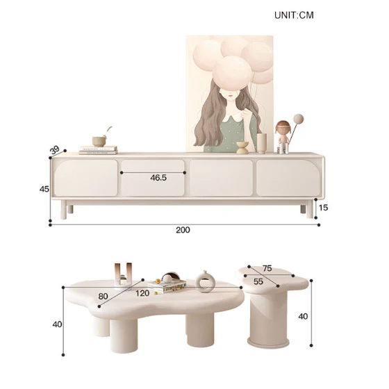 Leilani Stylish TV Stand, Cream - Image 6