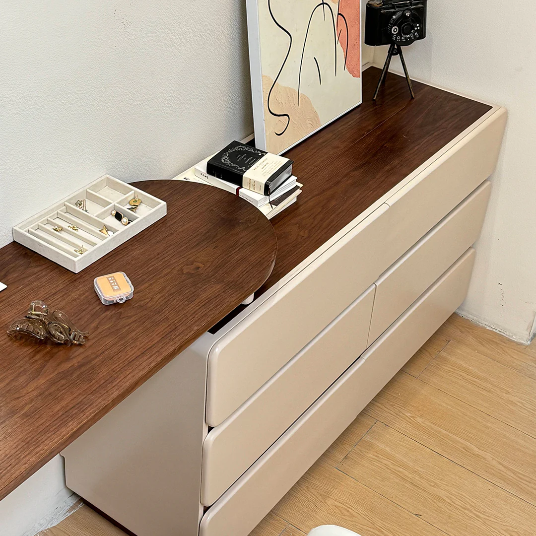 Lewis Dressing Table With Chest Of Drawers & Round Mirror, Solid Wood - Image 4