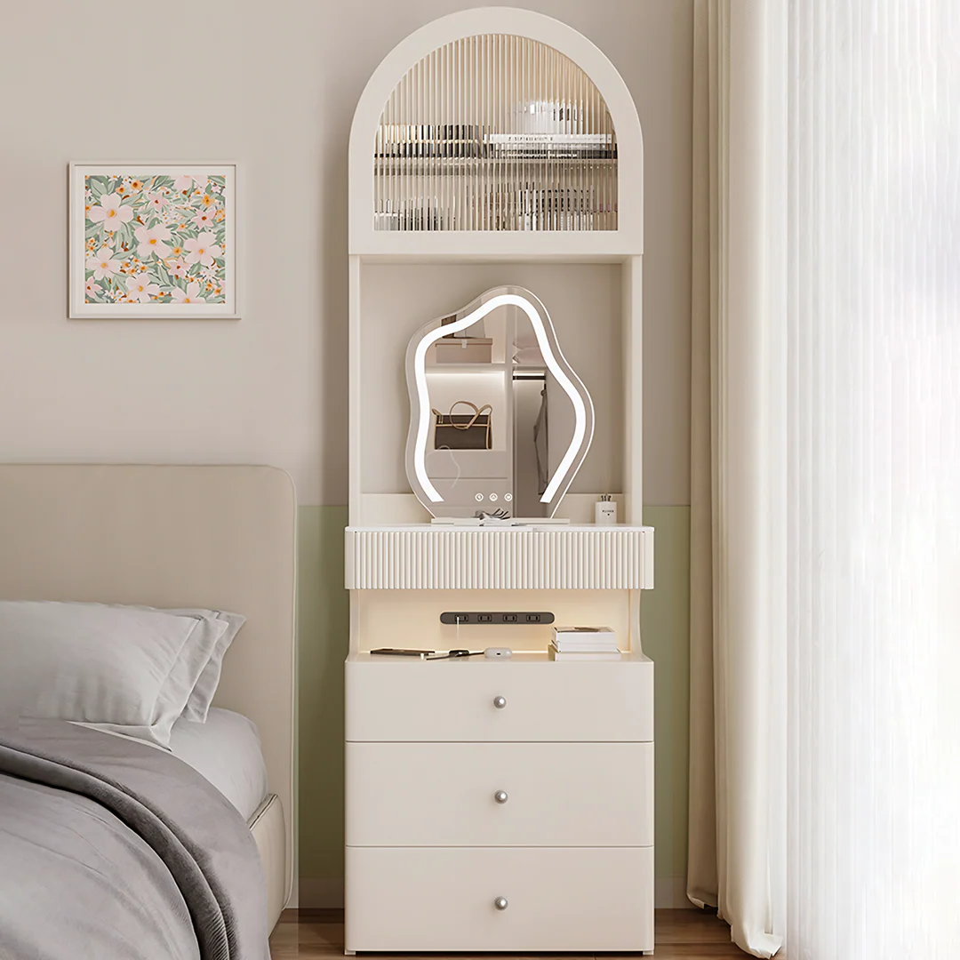 Lia Slimline Dressing Table, With USB Port, LED Mirror & Stool - Image 2