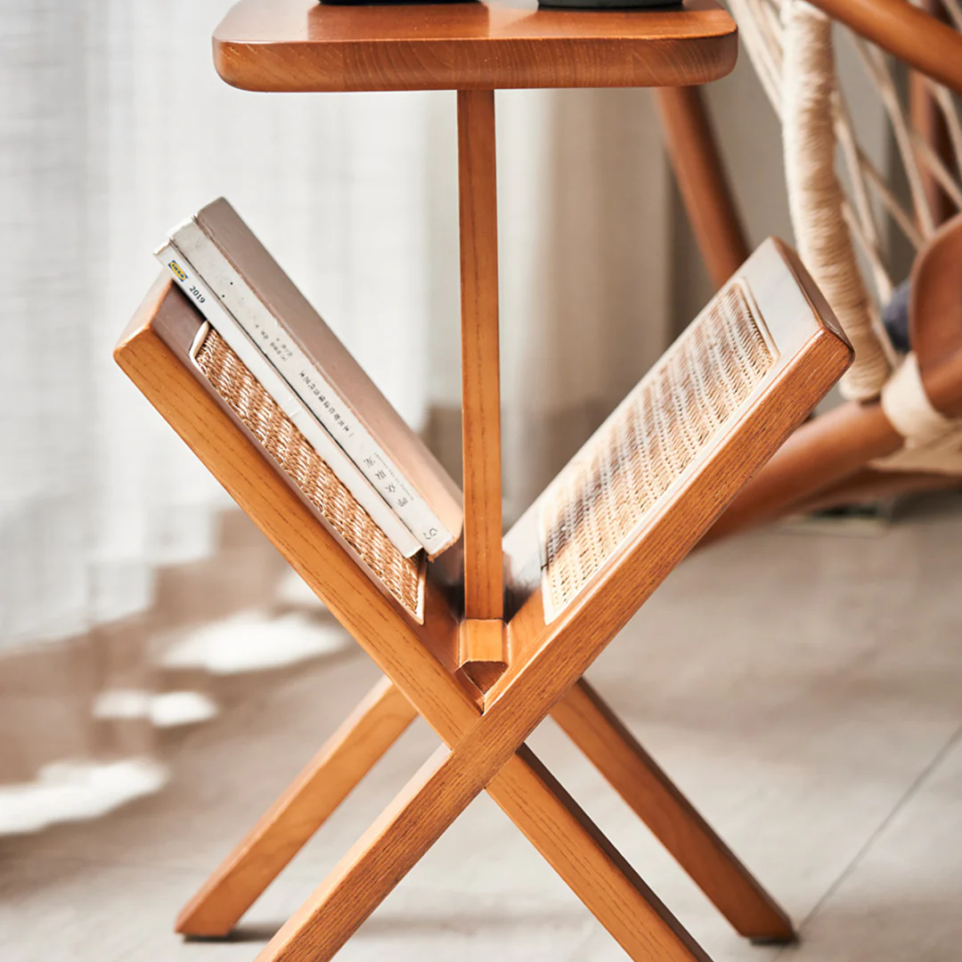 Lucas Side Table With Magazine Rack, Solid Wood & Rattan - Image 3