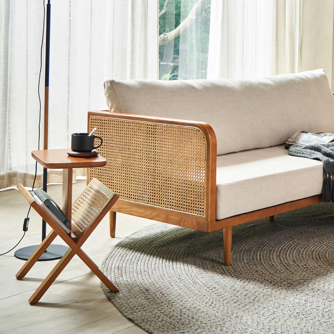 Lucas Side Table With Magazine Rack, Solid Wood & Rattan - Image 6