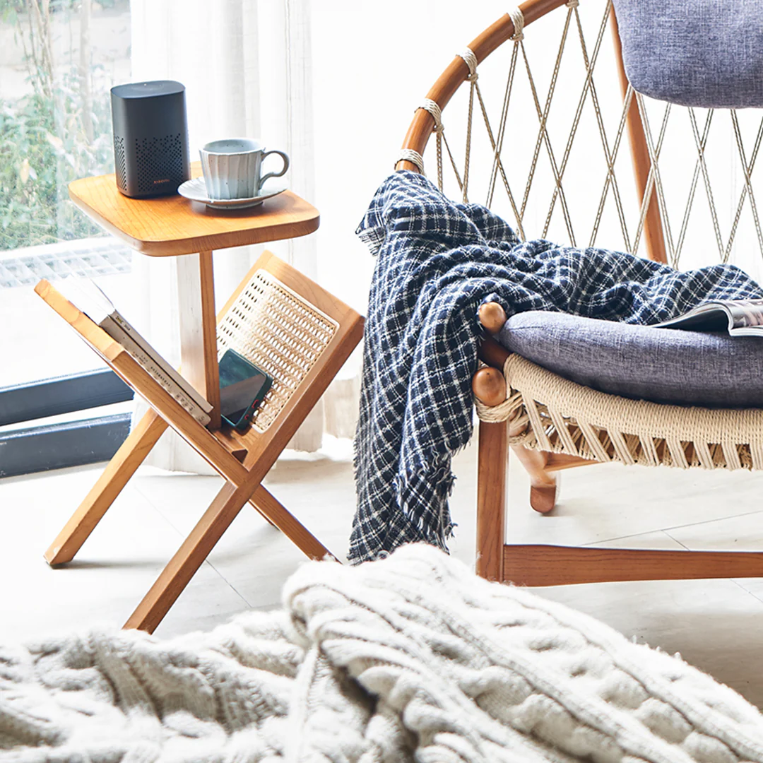 Lucas Side Table With Magazine Rack, Solid Wood & Rattan - Image 7
