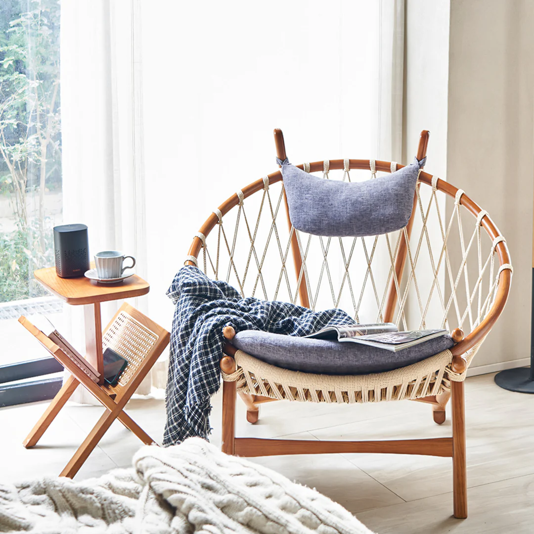 Lucas Side Table With Magazine Rack, Solid Wood & Rattan - Image 8