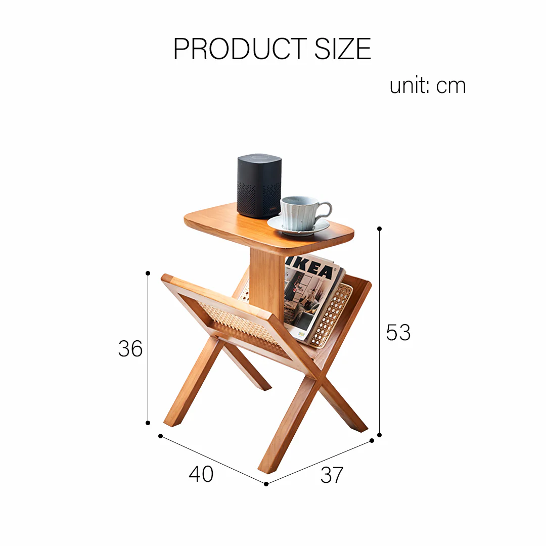 Lucas Side Table With Magazine Rack, Solid Wood & Rattan - Image 9