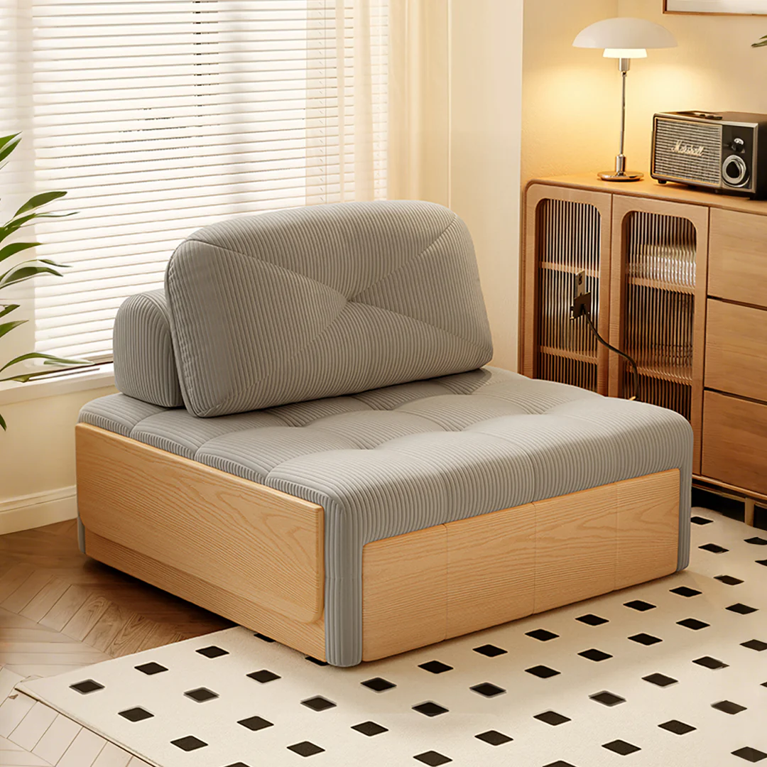 Makhmud Single Seater Sofa Bed With Foldable Side Table & Phone Holder, Corduroy - Image 12