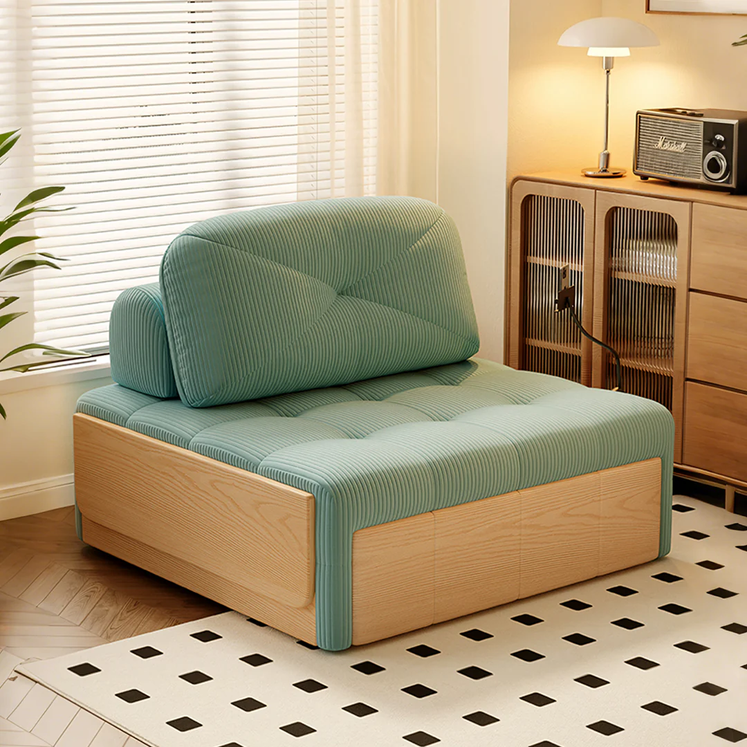 Makhmud Single Seater Sofa Bed With Foldable Side Table & Phone Holder, Corduroy - Image 13