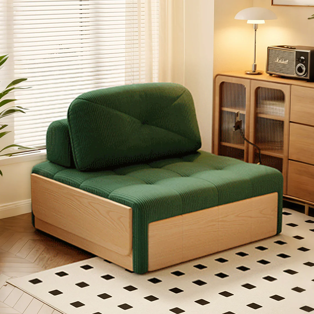 Makhmud Single Seater Sofa Bed With Foldable Side Table & Phone Holder, Corduroy - Image 14