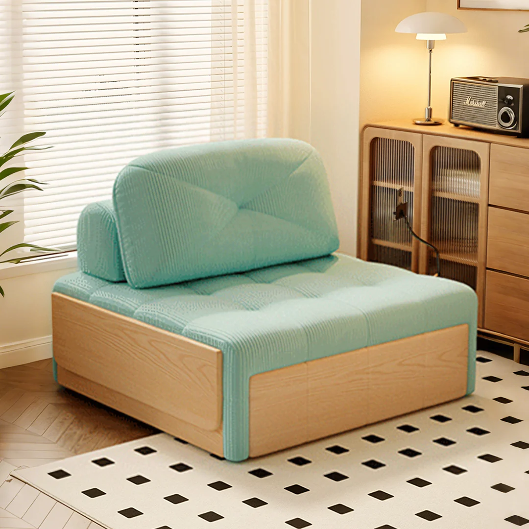 Makhmud Single Seater Sofa Bed With Foldable Side Table & Phone Holder, Corduroy - Image 15