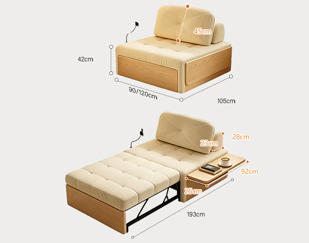 Makhmud Single Seater Sofa Bed With Foldable Side Table & Phone Holder, Corduroy - Image 16