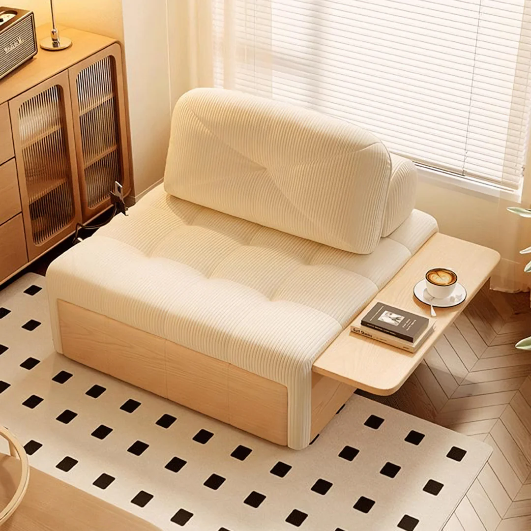Makhmud Single Seater Sofa Bed With Foldable Side Table & Phone Holder, Corduroy - Image 3