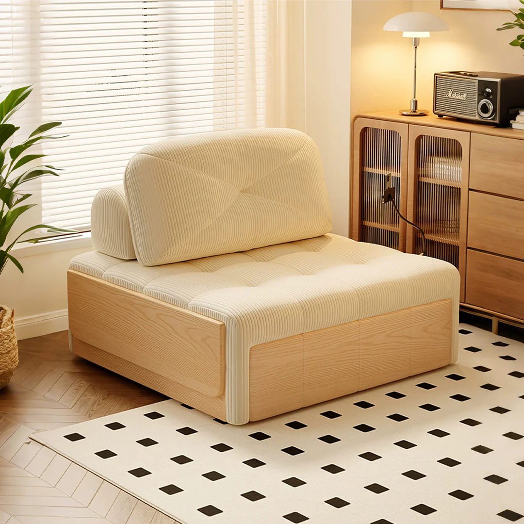Makhmud Single Seater Sofa Bed With Foldable Side Table & Phone Holder, Corduroy - Image 4