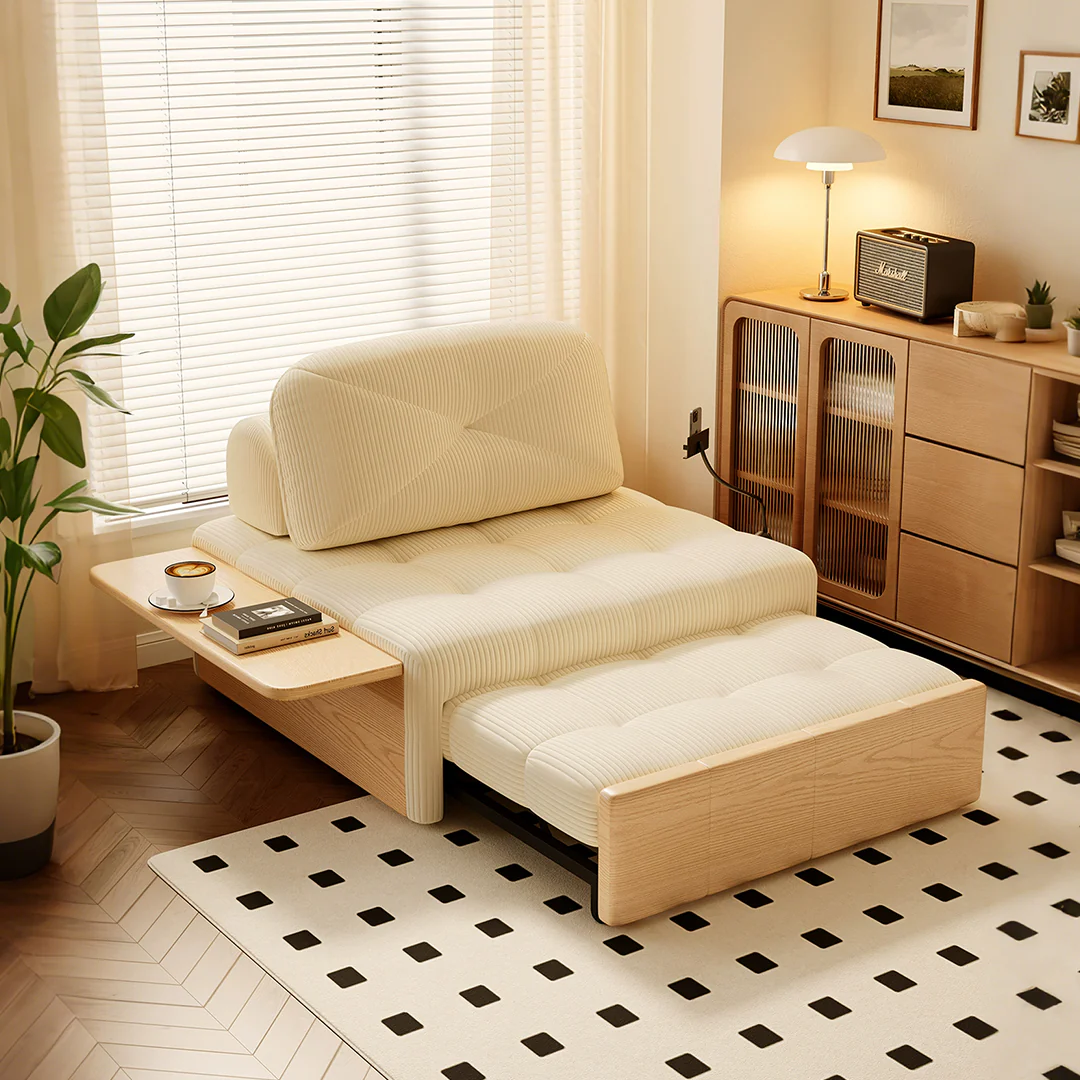 Makhmud Single Seater Sofa Bed With Foldable Side Table & Phone Holder, Corduroy - Image 5