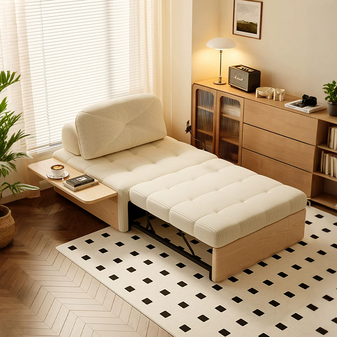 Makhmud Single Seater Sofa Bed With Foldable Side Table & Phone Holder, Corduroy - Image 6