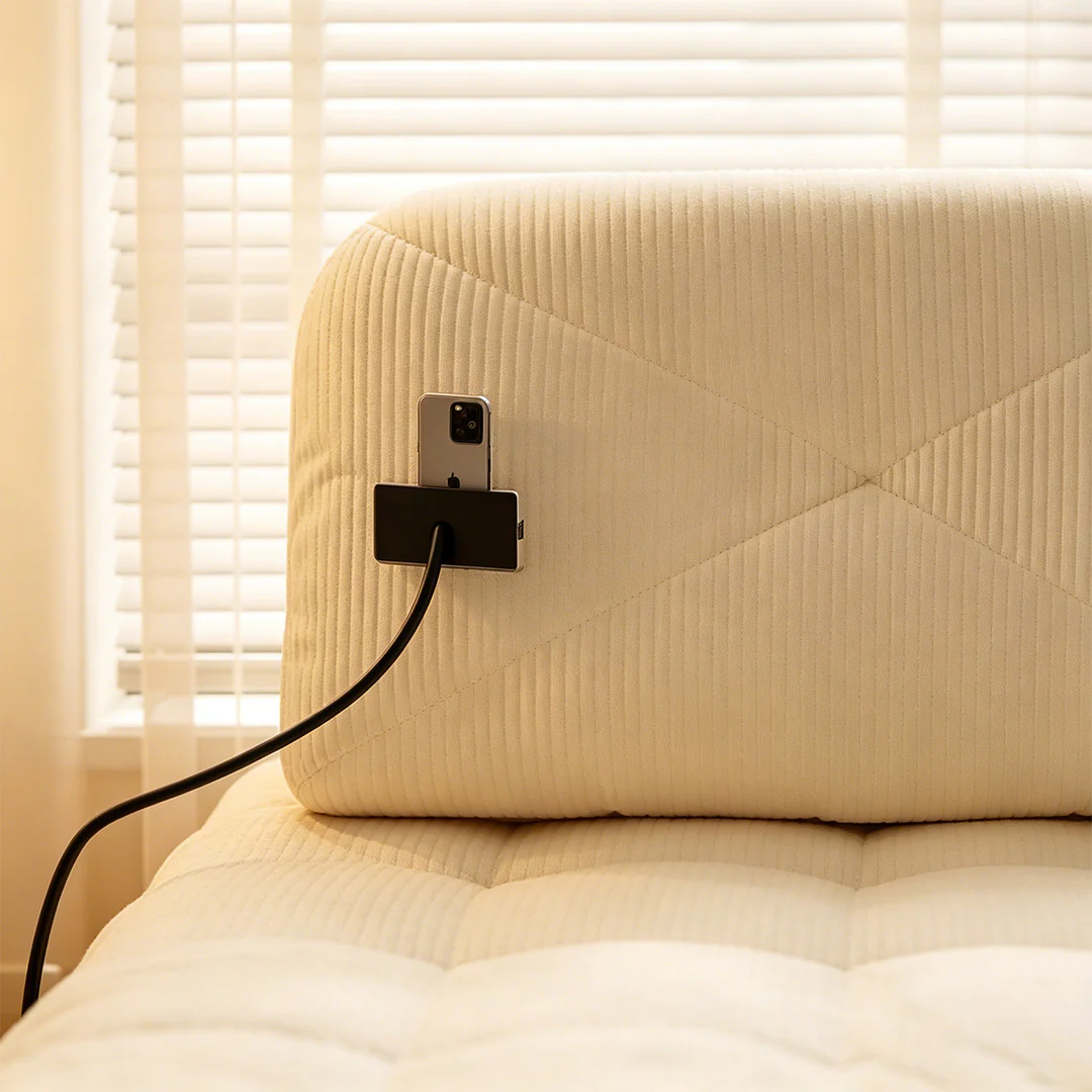 Makhmud Single Seater Sofa Bed With Foldable Side Table & Phone Holder, Corduroy - Image 7