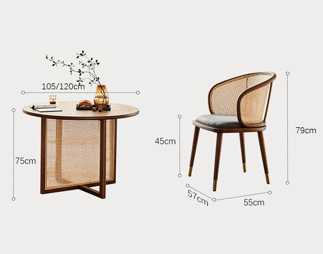 Margot Rattan Dining Table, Solid Wood & Rattan - Image 11