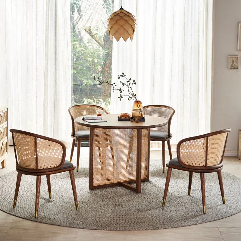 Margot Rattan Dining Table, Solid Wood & Rattan - Image 3