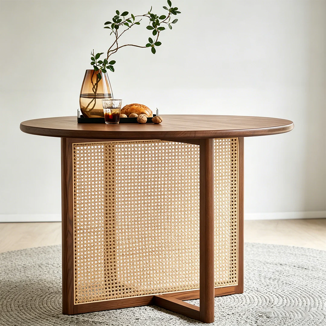 Margot Rattan Dining Table, Solid Wood & Rattan - Image 4