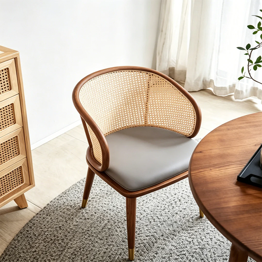 Margot Rattan Dining Table, Solid Wood & Rattan - Image 6